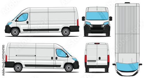 Car vector van boxer - Van mockup car vector for branding on isolated white background. Side, Front, Rear, Top Views