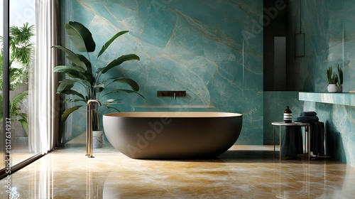Polished Aqua-Tone Onyx and Emperador Marble Texture – High-Resolution Generative AI Background for Luxurious Design