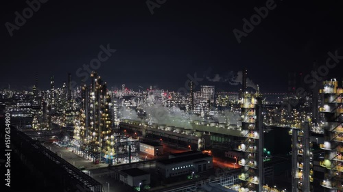 Wallpaper Mural Night Aerial View of China's Massive Petrochemical Complex in Ningbo Zhenhai Refining and Chemical, Towering Chimney Emitting Flue Gas under Starry Sky Torontodigital.ca