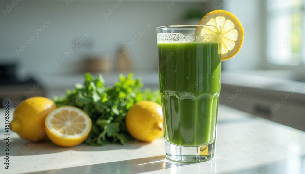 Fototapeta premium Green parsley juice for natural liver cleansing and wellness