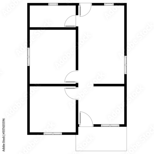 Black and White floor plan of a modern unfurnished house for your design. Suburban house vector blueprint. Architectural background.