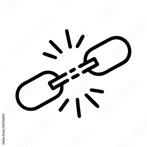 Broken chain link icon with a burst effect  