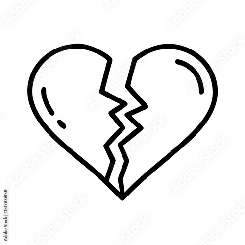 Broken heart illustration with clean lines in minimalist style  