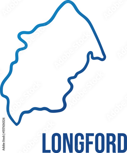 Longford county abstract simplified map. Blue gradient smooth vector shape. Leinster province of Ireland