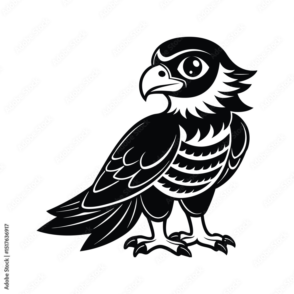 Obraz premium Black and white cartoon illustration of a standing eagle vector design for logos