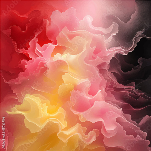 Abstract fiery red and blue smoke swirls with fractal motion and colored light patterns
