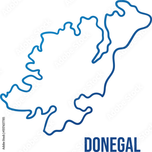 County of Donegal, Ulster province,Ireland. Simplified shape map. Blue gradient isolated vector map
