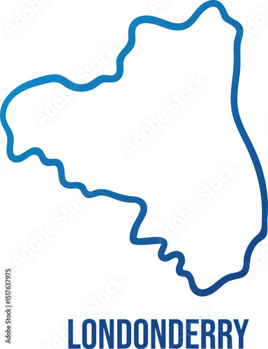 County of Londonderry, Ulster province,Ireland. Simplified shape map. Blue gradient isolated vector map