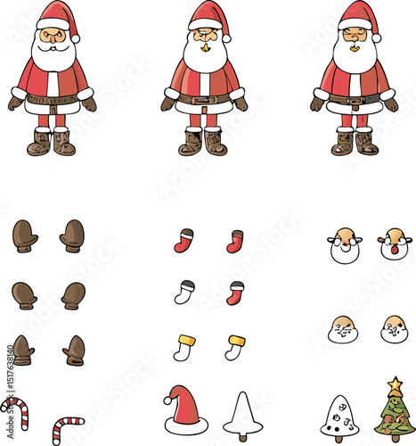 Cartoon Santa Claus and Christmas elements for design and decoration