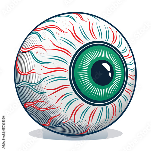 Render a surreal close-up of a distorted eyeball, emanating RGB noise trails and a bright white glow.  Focus on the unsettling texture and color distortion.