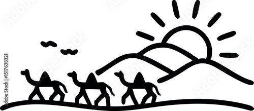 Desert Camel Caravan Silhouette for Eid al-Adha Theme vector and png