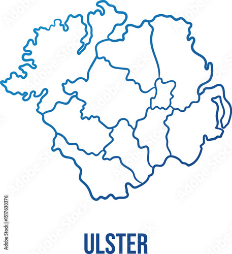 Ulster province with regions blue gradient linear simplified map