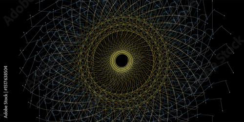 Abstract Geometric Spiral Pattern on Black Background, Intricate Design