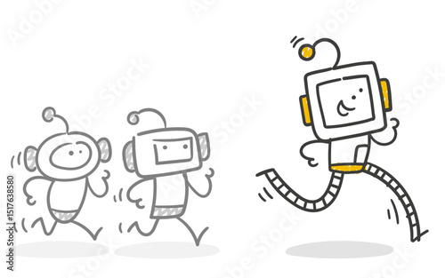 Stick Figure / Strichmännchen / Strichfiguren Robot: Roboter, KI, AI, Humanoid, Vorsprung, Rennen, Wettkampf, schnell (Nr. 15)