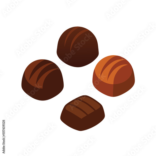Assorted dark chocolate bonbons set Vector illustration