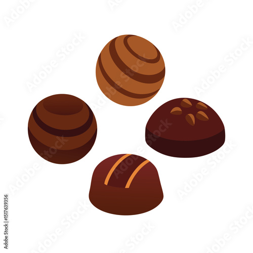 Dark chocolate bonbons with variety Vector illustration