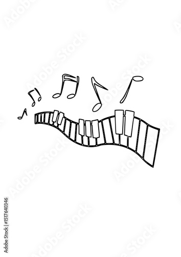 Wavy Piano Keys and Music Notes Outline