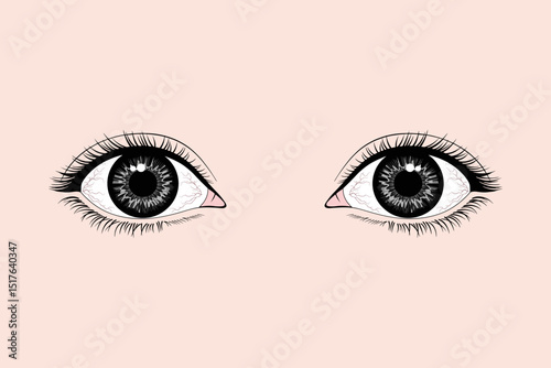 Vector illustration of a pair of human eyes with black eyeballs