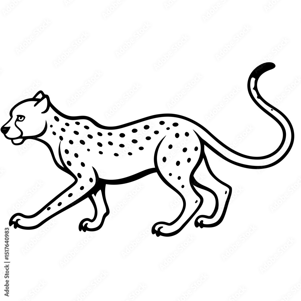 Fototapeta premium Speed-Focused Cheetah Running in Full Stride with Curved Tail Trailing