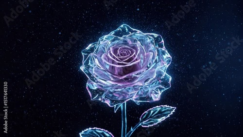 Elegant Sparkling Crystal Rose Blossom on Dark Backdrop with Floating Particles Animation