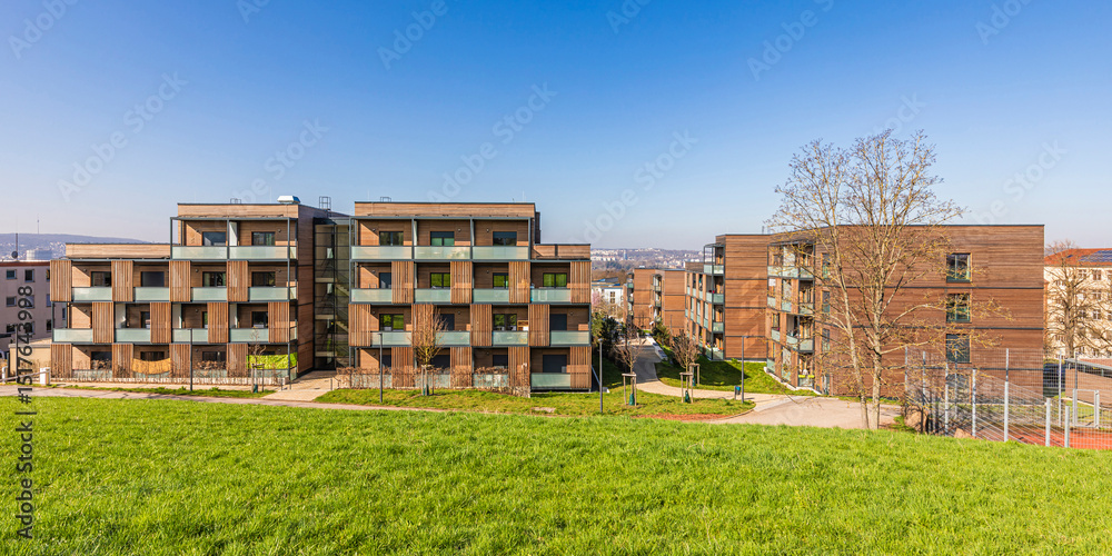 Modern apartment complex with wooden modules in Stuttgart, Germany Modern apartment complex with wooden modules in Stuttgart, Germany