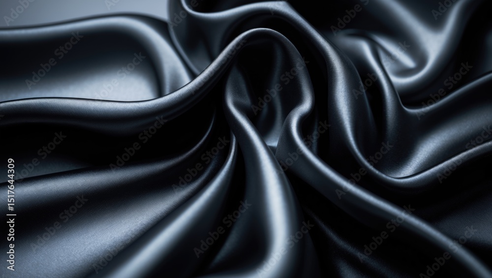Fototapeta premium Luxurious black silk canvas showcasing flowing folds and a shimmering texture with vibrant color and elegant drapery