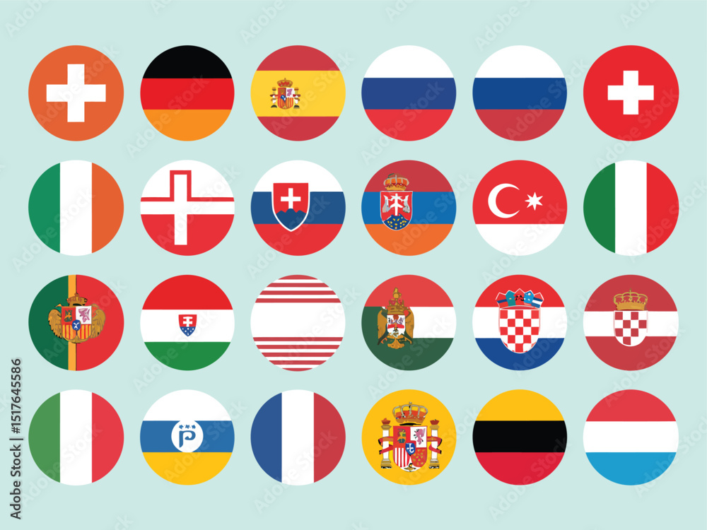 Flags Circles Collection Design with National Colors on Light Blue Flags Circles Collection Design with National Colors on Light Blue