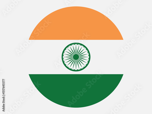 India Flag Circle Icon with Saffron and Green Stripes on White Background