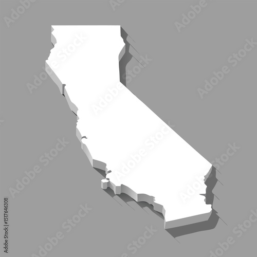 California State Map in Simple 3D Isometric Design with Shadow