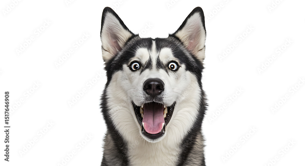 A Siberian Husky dog with a wide open mouth and bulging eyes shows a hilarious, shocked expression. The surprised look makes it look like it just heard big news.
A Siberian Husky dog with a wide open mouth and bulging eyes shows a hilarious, shocked expression. The surprised look makes it look like it just heard big news.