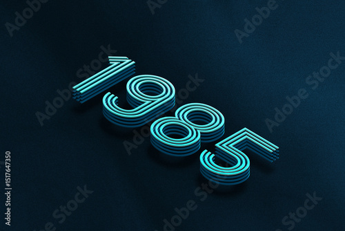 Blue Isometric layer 3d text effect of number 1985 on blue background.