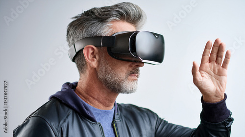 VR headset, virtual reality headset, person wearing VR headset, man wearing VR headset, virtual reality goggles, VR gaming, VR experience, VR technology, using VR ,trying VR, VR1982