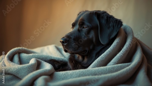 Cute German Shepherd resting comfortably in a cozy bed