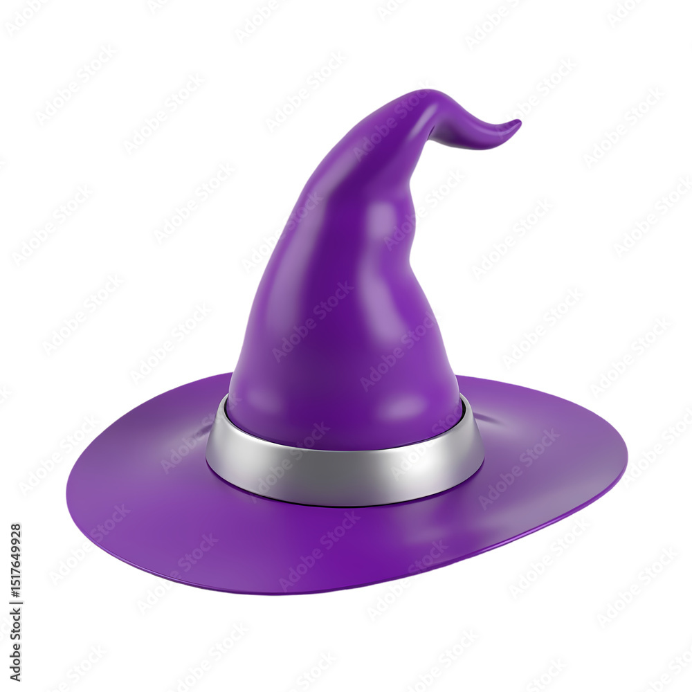 Fototapeta premium A purple witch hat with a silver band in a cartoonish style illustration isolated on transparent background