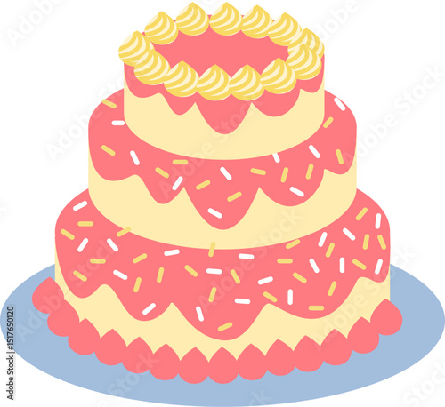 Three-Tier Pink and Yellow Birthday Cake