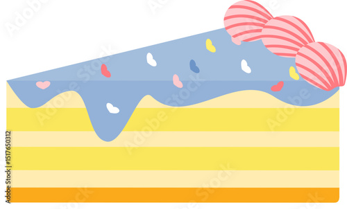 Pastel Blue Frosted Cake Slice with Pink Swirls