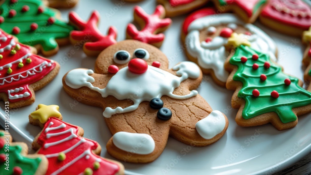 Festive Christmas cookies displayed on a wooden table, top view Festive Christmas cookies displayed on a wooden table, top view