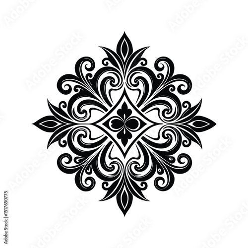 Elegant black and white ornamental vector design featuring detailed swirls and floral elements