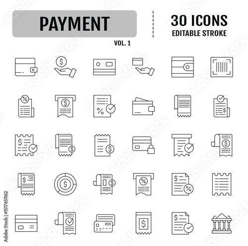 Payment line icon set. Editable stroke. Vector illustration