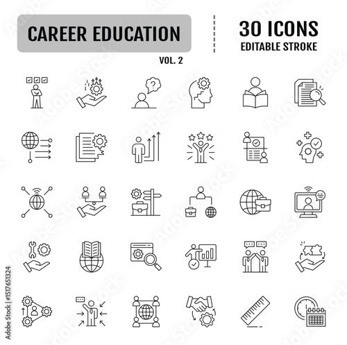 Career education line icon set. Editable stroke. Vector illustration