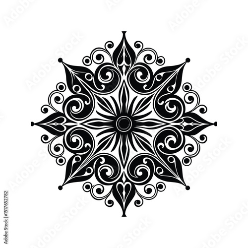 Exquisite detailed circular black and white ornamental decorative design pattern