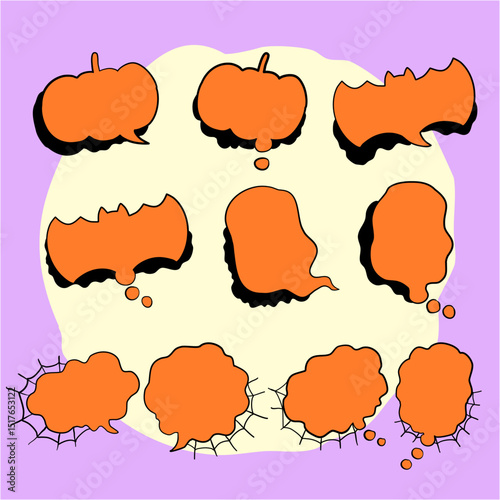 Orange Speech bubble Thought bubble doodle Halloween communication dialogue message thinking chat conversation thought bubble speech bubble graphic cartoon elements