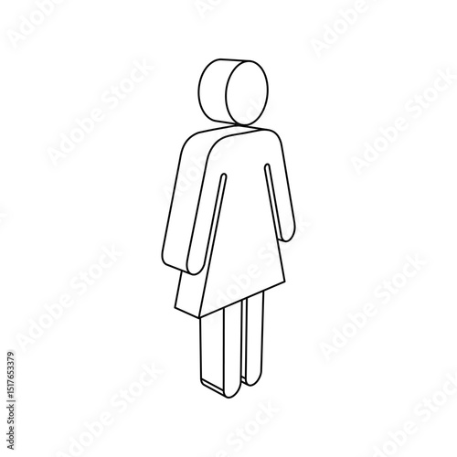 The outline of a large woman symbol is made with black lines. 3D view of the object in perspective. Vector illustration on white background
