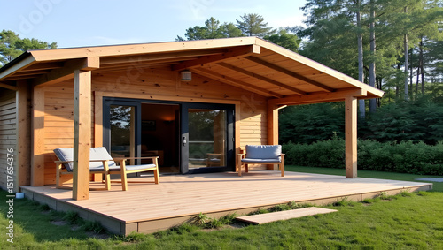 Rustic cabin with outdoor seating area