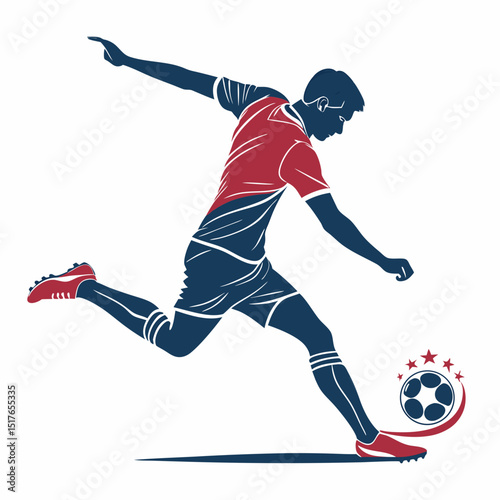 Soccer Player Kick Vector: Football Action, Athlete Illustration, Game