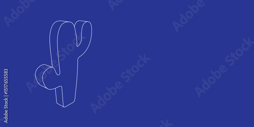 The outline of a large cactus symbol made of white lines on the left. 3D view of the object in perspective. Vector illustration on indigo background