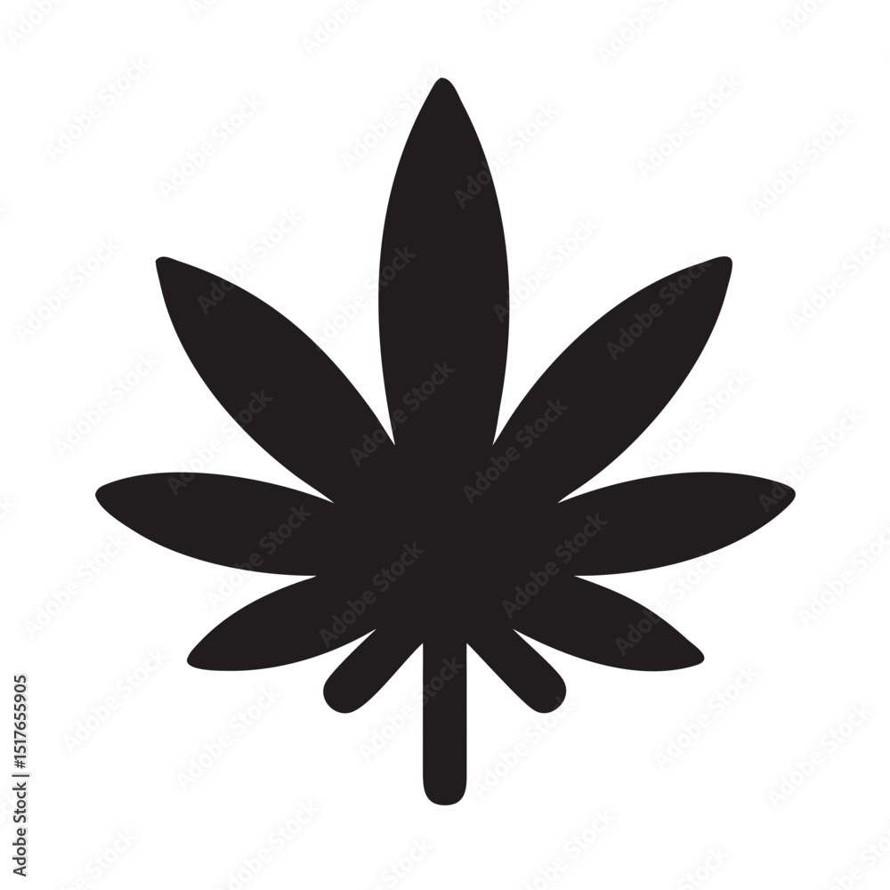 Simple Black Silhouette of a Cannabis Leaf on a Black Background Simple Black Silhouette of a Cannabis Leaf on a Black Background