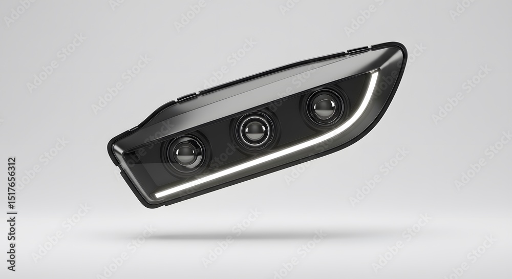 Fototapeta premium Sleek Modern Automotive Headlight Design Innovative Triple Lens LED Car Lighting System Futuristic Technology