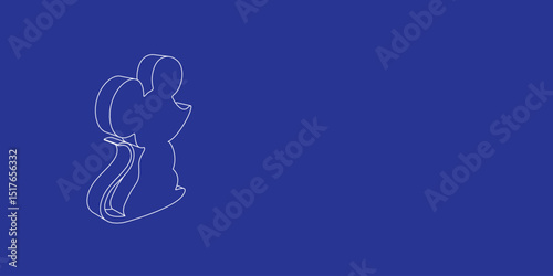 The outline of a large mouse symbol made of white lines on the left. 3D view of the object in perspective. Vector illustration on indigo background