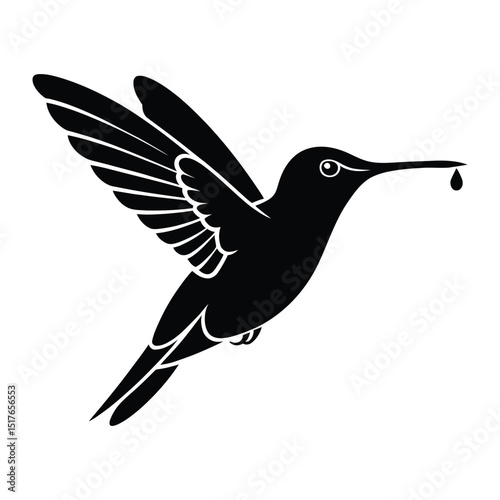 Hummingbird in Flight Silhouette Vector